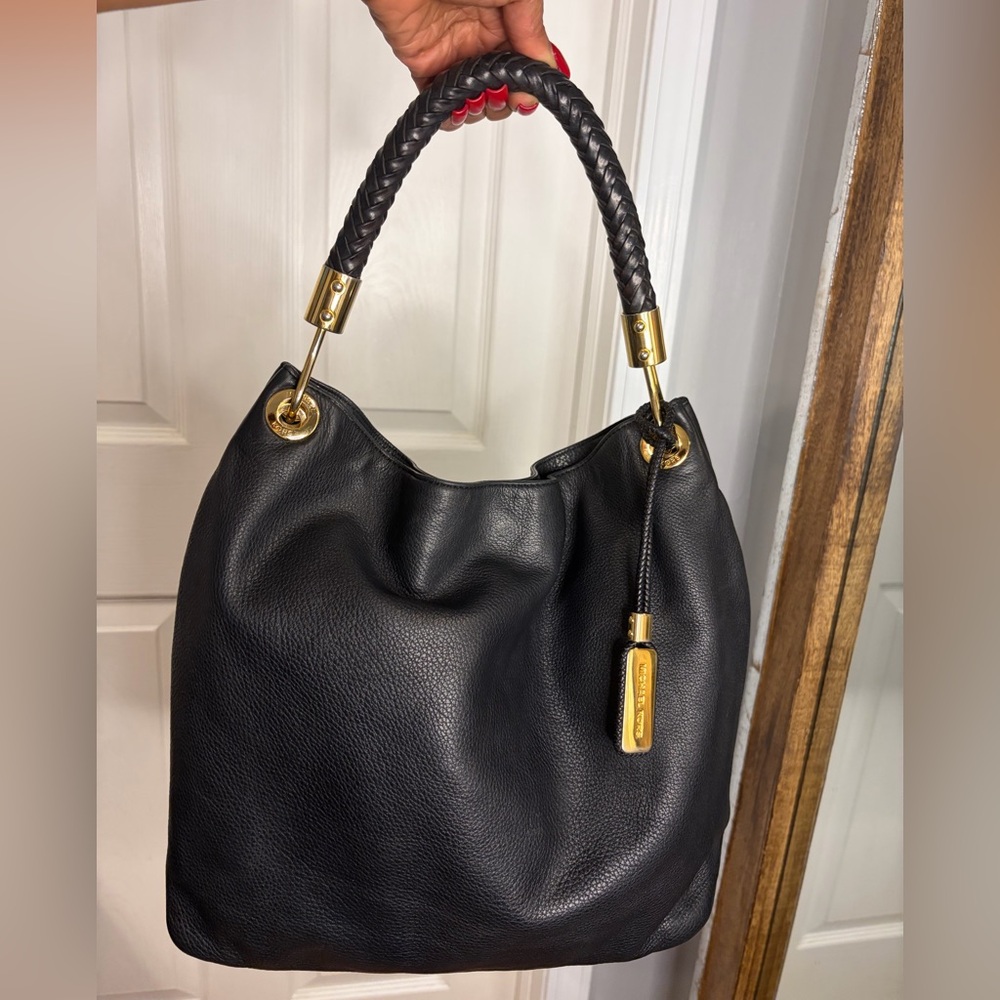 Michael Kors Black Braided Leather Shoulder Bag